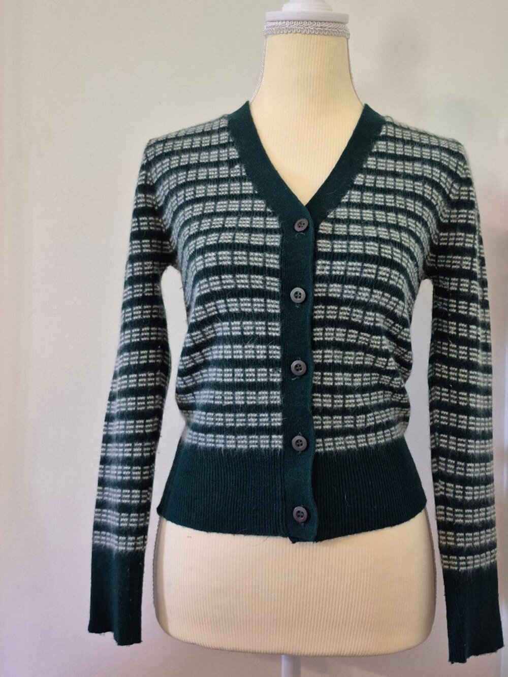 Vintage Geometric Cardigan Sweater Grandpacore Dark Academia‎ Angora Lambswool